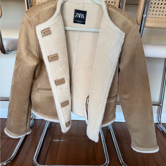 Zara Cream Faux Suede Jacket - Picture 2 of 5